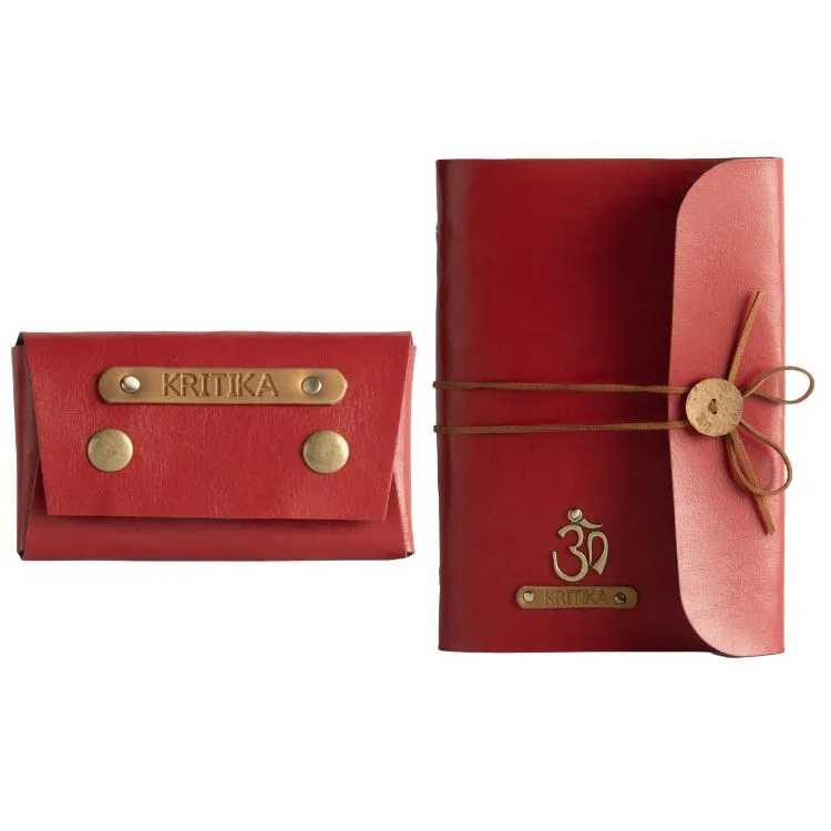Personalized A5 Vegan Leather Diary and Visiting Card Holder